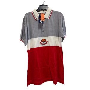 Vintage Ellesse Colorblock Striped Polo Shirt Tennis Logo Red White Blue Mens 44